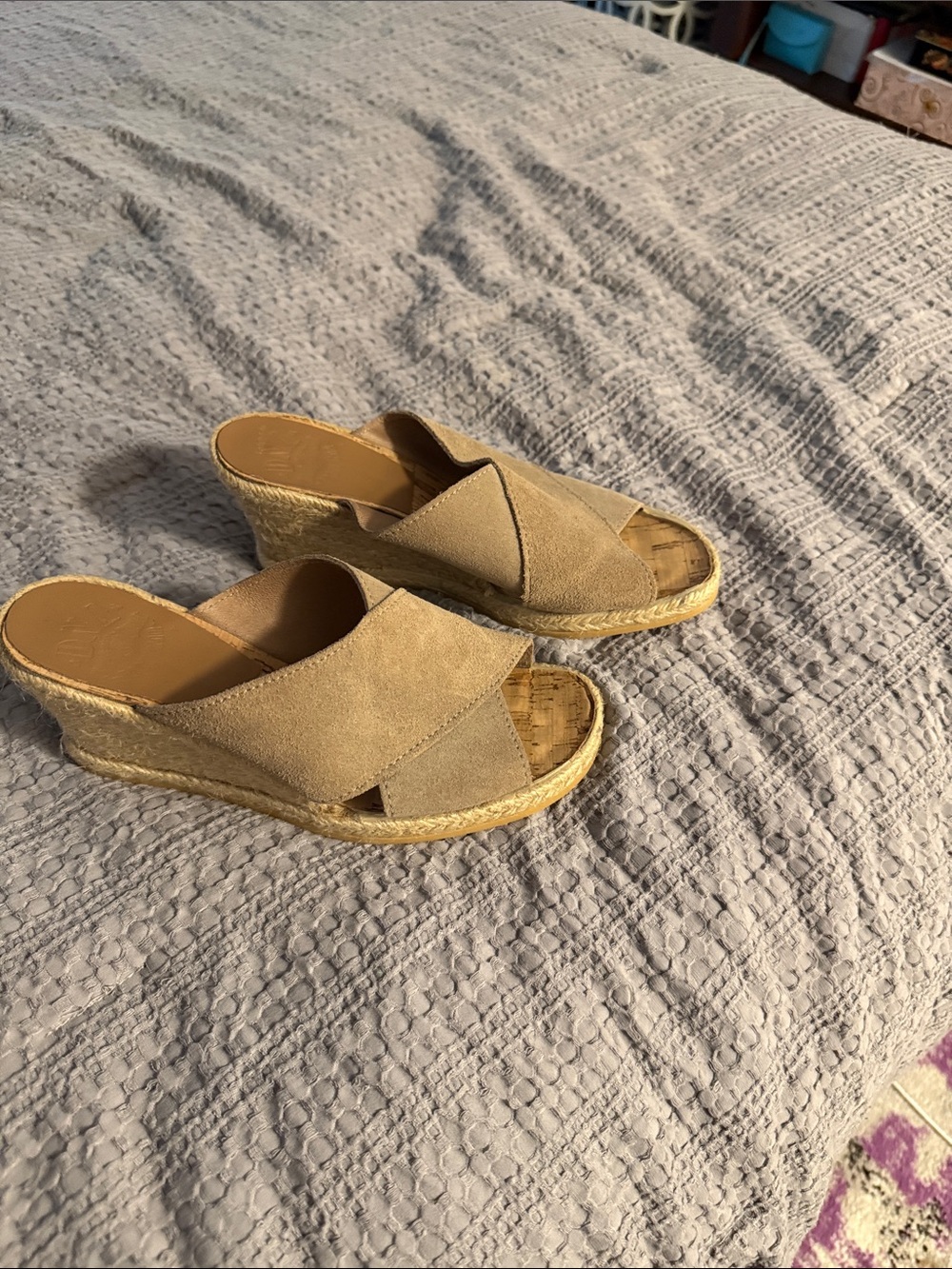 DNA Footwear  Women's Tan Suede Wedge Slide Sandals